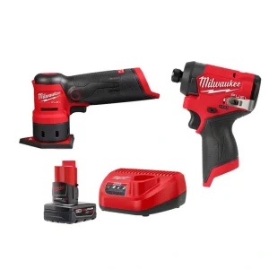 Milwaukee M12 FUEL 12-Volt Lithium-Ion Brushless Cordless Detail Sander & M12 FUEL 1/4 in. Hex Impact Driver w/Battery & Charger