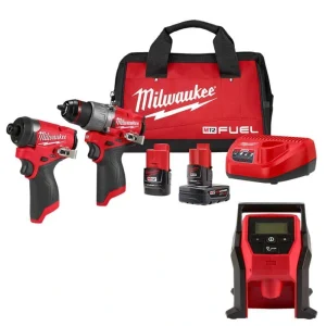 Milwaukee M12 FUEL 12-Volt Lithium-Ion Brushless Cordless Hammer Drill and Impact Driver Combo Kit (2-Tool) with Compact Inflator