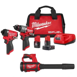 Milwaukee M12 FUEL 12-Volt Lithium-Ion Brushless Cordless Hammer Drill and Impact Driver Combo Kit with Compact Spot Blower