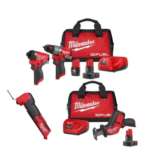 Milwaukee M12 FUEL 12-Volt Lithium-Ion Brushless Cordless Hammer Drill & Impact Driver Combo Kit with Recip Saw Kit and Multi-Tool