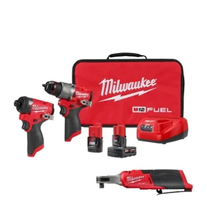 Milwaukee M12 FUEL 12-Volt Lithium-Ion Cordless Hammer Drill/Impact Driver/3/8 in. Ratchet Combo Kit (3-Tool)