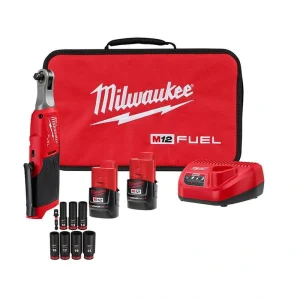 Milwaukee M12 FUEL 12V Cordless High Speed 3/8 in. Ratchet Kit with 3/8 in. Metric Deep Impact Rated Socket Set (8-Piece)