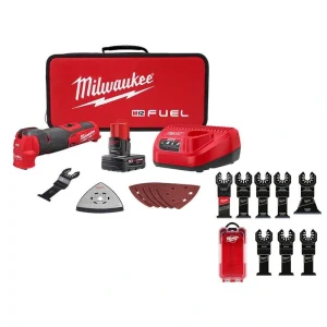 Milwaukee M12 FUEL 12V Li-Ion Cordless Oscillating Multi-Tool Kit w 4.0 Ah Battery, Charger, Accessories, Bag & Blade Set (8-Pc)
