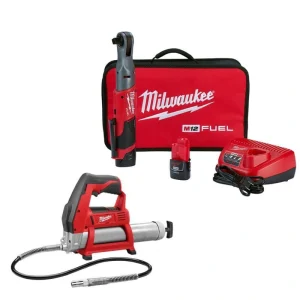 Milwaukee M12 FUEL 12V Lithium-Ion Brushless Cordless 1/2 in. Ratchet Kit W/M12 Grease Gun