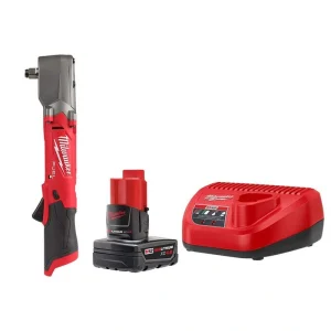 Milwaukee M12 FUEL 12V Lithium-Ion Brushless Cordless 1/2 in. Right Angle Impact Wrench W/M12 4.0 Ah Starter Kit