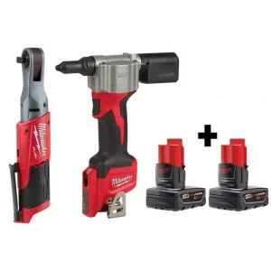 Milwaukee M12 FUEL 12V Lithium-Ion Brushless Cordless 3/8 in. Ratchet and Rivet Tool with Two 3.0 Ah Batteries