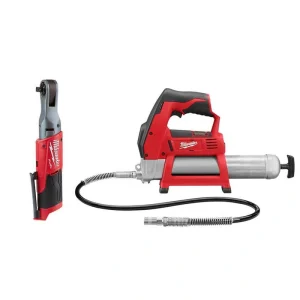 Milwaukee M12 FUEL 12V Lithium-Ion Brushless Cordless 3/8 in. Ratchet with M12 12V Lithium-Ion Cordless Grease Gun (Tool-Only)