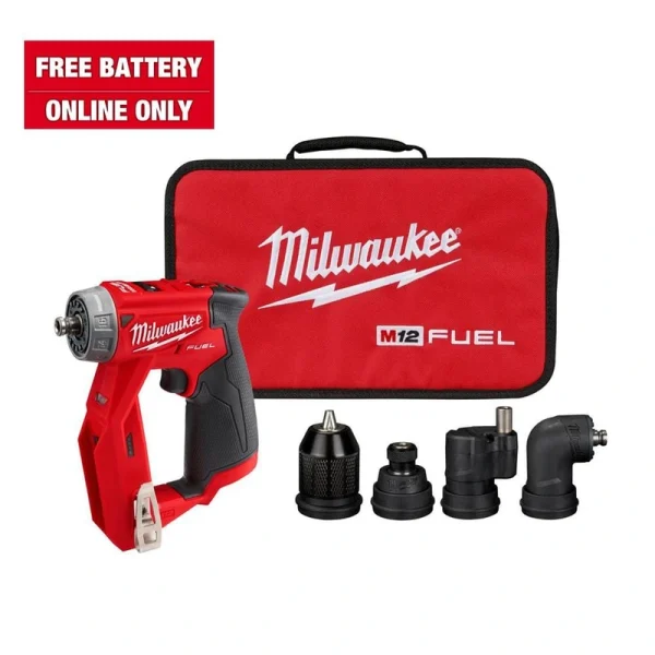 Milwaukee M12 FUEL 12V Lithium-Ion Brushless Cordless 4-in-1 Installation 3/8 in. Drill Driver with 4 Tool Head (Tool-Only)