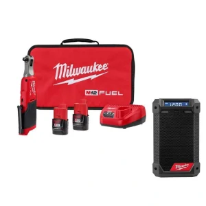 Milwaukee M12 FUEL 12V Lithium-Ion Brushless Cordless High Speed 3/8 in. Ratchet Kit W/M12 Bluetooth Jobsite Radio with Charger