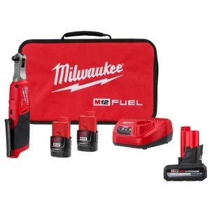 Milwaukee M12 FUEL 12V Lithium-Ion Brushless High Speed 3/8 in. Cordless Ratchet Kit w/(2) Batteries, Charger & 5.0 Ah Battery