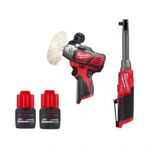 Milwaukee M12 FUEL 3/8 in. Extended Reach High Speed Cordless Ratchet w/Variable Speed Polisher/Sander & (2) HO 2.5 Ah Batteries