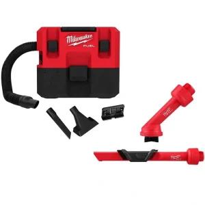 Milwaukee M12 FUEL Cordless 1.6 Gal. Wet/Dry Vacuum with AIR-TIP 1-1/4 in. – 2-1/2 in. (2-Piece) Cross Brush and Crevice Kit