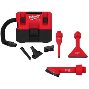 Milwaukee M12 FUEL Cordless 1.6 Gal. Wet/Dry Vacuum with AIR-TIP 1-1/4 in. – 2-1/2 in. (3-Piece) Crevice, Nozzle and Brush Kit