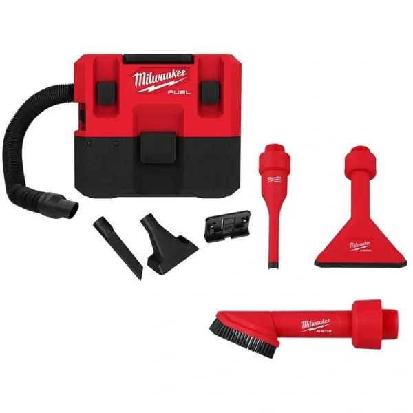 Milwaukee M12 FUEL Cordless 1.6 Gal. Wet/Dry Vacuum with AIR-TIP 1-1/4 in. – 2-1/2 in. (3-Piece) Crevice, Nozzle and Brush Kit