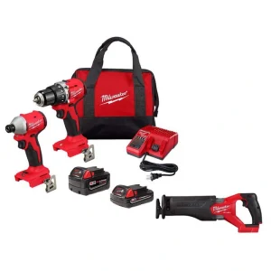 Milwaukee M18 18-Volt Lith-Ion Brushless Cordless Compact Hammer Drill/Impact Combo Kit w/2 Batteries & M18 FUEL SAWZALL