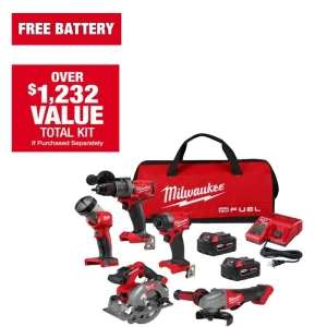Milwaukee M18 18-Volt Lithium-Ion Brushless Cordless FUEL Combo Kit (5-Tool) with 2-Batteries, 1-Charger, and Tool Bag