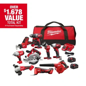 Milwaukee M18 18-Volt Lithium-Ion Cordless Combo Kit (9-Tool) with (2) Batteries, Charger, and Tool Bag