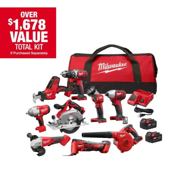 Milwaukee M18 18-Volt Lithium-Ion Cordless Combo Kit (9-Tool) with (2) Batteries, Charger, and Tool Bag