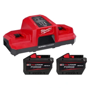 Milwaukee M18 18V Dual Bay Simultaneous Super Charger with (2) M18 REDLITHIUM FORGE HD 12.0 Ah Battery