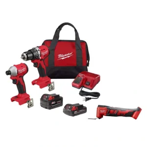 Milwaukee M18 18V Lith-Ion Brushless Cordless Compact Hammer Drill/Impact Combo Kit (2-Tool) w/(2) Batteries & M18 Multi-Tool