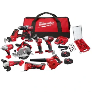 Milwaukee M18 18V Lith-Ion Cordless Combo Kit (9-Tool) with (2) Batteries, Charger & SHOCKWAVE Screw Driver Bit Set (100-Piece)