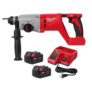 Milwaukee M18 18V Lithium-Ion Brushless Cordless 1 in. SDS-Plus D-Handle Rotary Hammer with Two 5.0Ah Batteries and Charger