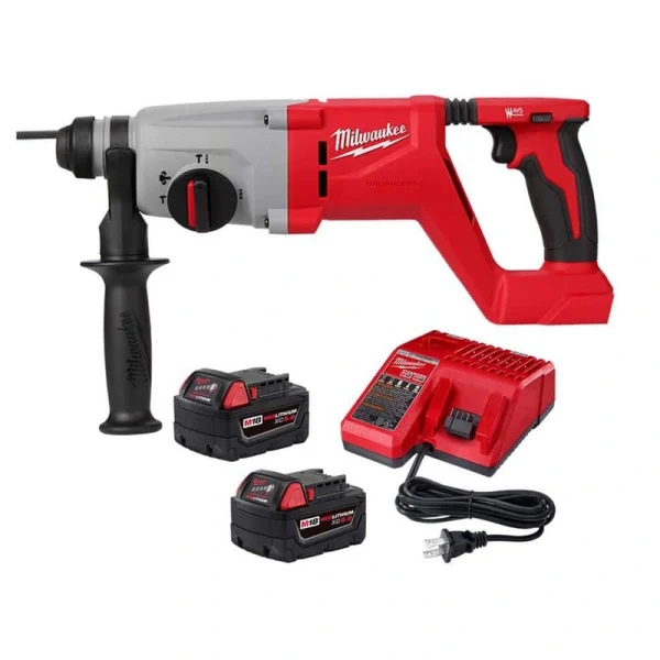 Milwaukee M18 18V Lithium-Ion Brushless Cordless 1 in. SDS-Plus D-Handle Rotary Hammer with Two 5.0Ah Batteries and Charger