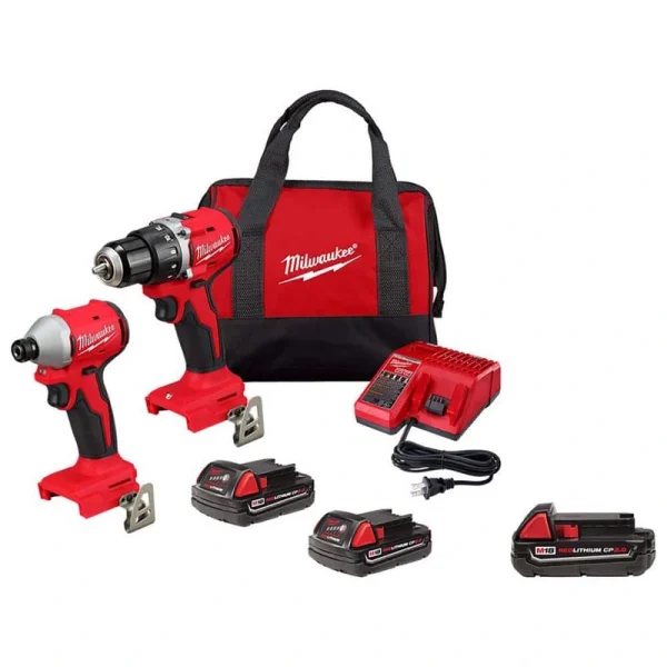 Milwaukee M18 18V Lithium-Ion Brushless Cordless Compact Drill/Impact Combo Kit (2-Tool) w/(3) 2.0Ah Batteries