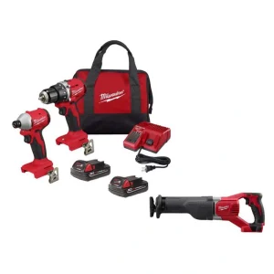 Milwaukee M18 18V Lithium-Ion Brushless Cordless Compact Drill/Impact Combo Kit (2-Tool) with SAWZALL Reciprocating Saw