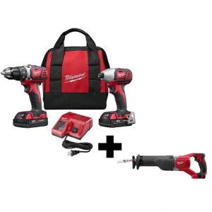 Milwaukee M18 18V Lithium-Ion Cordless Drill Driver/Impact Driver Combo Kit (2-Tool) W/ Reciprocating Saw