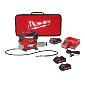 Milwaukee M18 18V Lithium-Ion Cordless Grease Gun 2-Speed with (3) Batteries, Charger, Tool Bag