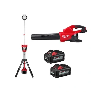 Milwaukee M18 18V Lithium-Ion Cordless Rocket Dual Power Tower Light & M18 Blower w/(2) High Output 6.0Ah Batteries