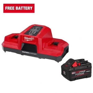 Milwaukee M18 18V Lithium-Ion REDLITHIUM FORGE 8.0 Ah Battery Pack with M18 18V Dual Bay Simultaneous Super Charger
