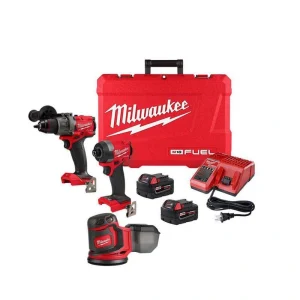Milwaukee M18 FUEL 18-V Lithium Ion Brushless Cordless Combo Kit (2-Tool) with 2 Batteries, Charger and Random Orbit Sander