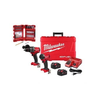 Milwaukee M18 FUEL 18-Volt Brushless Cordless Hammer Drill & Impact Driver Combo Kit (2-Tool) with SHOCKWAVE Bit Set (50-Piece)