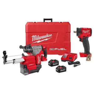 Milwaukee M18 FUEL 18V Lith-Ion Brushless 1-1/8 in. Cordless SDS-Plus Rotary Hammer w/2 Batteries & M18 FUEL Impact Wrench