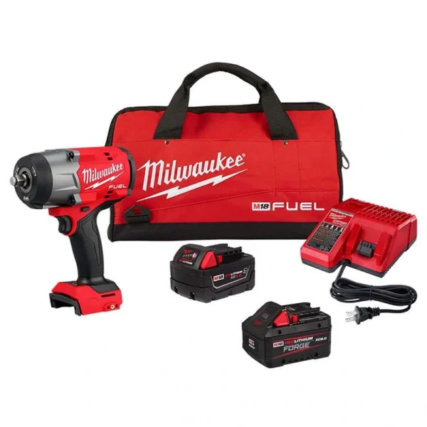 Milwaukee M18 FUEL 18V Lith-Ion Brushless Cordless 1/2 in. Impact Wrench Kit w/One 5.0 Ah Battery & FORGE XC 8.0 Ah Battery Pack