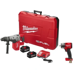 Milwaukee M18 FUEL 18V Lith-Ion Brushless Cordless 1-9/16 in. SDS-Max Rotary Hammer Kit w/2 Batteries & M18 3/8 in. Impact Wrench