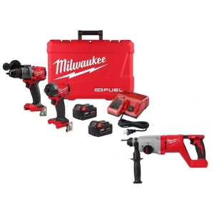 Milwaukee M18 FUEL 18V Lith-Ion Brushless Cordless Hammer Drill/Impact Driver Combo Kit w/2 Batteries & M18 Rotary Hammer
