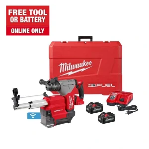 Milwaukee M18 FUEL 18V Lithium-Ion Brushless 1-1/8 in. Cordless SDS-Plus Rotary Hammer/Dust Extractor Kit, Two 6.0Ah Batteries