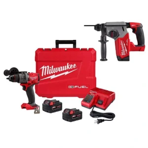 Milwaukee M18 FUEL 18V Lithium-Ion Brushless Cordless 1/2 in. Hammer Drill Driver Kit w/1 in. SDS-PLUS Rotary Hammer