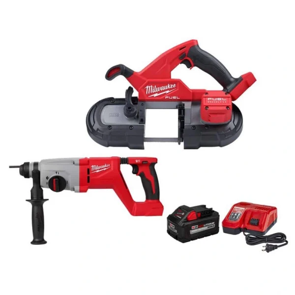Milwaukee M18 FUEL 18V Lithium-Ion Brushless Cordless Compact Bandsaw w/1 in. SDS Plus Rotary Hammer & 8.0ah Starter Kit