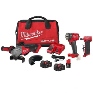 Milwaukee M18 FUEL 18V Lithium-Ion Brushless Cordless Grinder and Impact Wrench Combo Kit w/ M12 Die Grinder & 2.0 Ah Battery