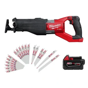 Milwaukee M18 FUEL 18V Lithium-Ion Brushless Cordless SUPER SAWZALL Orbital Reciprocating Saw w/5.0Ah Battery & Sawzall Blade Set