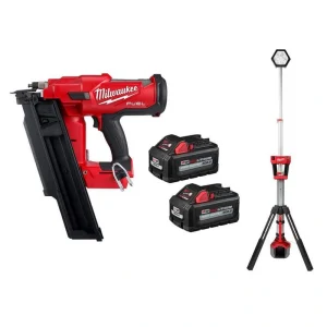 Milwaukee M18 FUEL 3-1/2 in. 18-Volt 21-Degree Lithium-Ion Brushless Cordless Nailer w/Tower Light, Two 6Ah HO Batteries