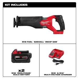 Milwaukee M18 FUEL GEN-2 18V Lithium-Ion Brushless Cordless SAWZALL Reciprocating Saw with Two 5.0Ah Batteries and Charger