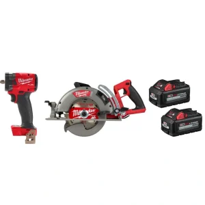 Milwaukee M18 FUEL GEN-3 18V Lithium-Ion Brushless Cordless 3/8 in. Impact Wrench w/7-1/4 in. Circ, Two 6Ah HO Batteries