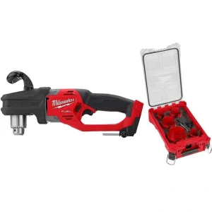 Milwaukee M18 FUEL GEN II 18-Volt Lithium-Ion Brushless Cordless 1/2 in. Hole Hawg Right Angle Drill w/9pc PACKOUT Hole Saw Kit