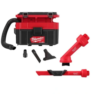 Milwaukee M18 FUEL PACKOUT Cordless 2.5 Gal. Wet/Dry Vacuum with AIR-TIP 1-1/4 in. – 2-1/2 in. (2-Piece) Brush and Crevice Kit
