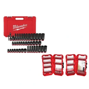 Milwaukee Shockwave 3/8 in. Drive SAE and Metric 6-Point Impact Socket Set and Impact Duty Screw Driver Bit Set (163-Piece)